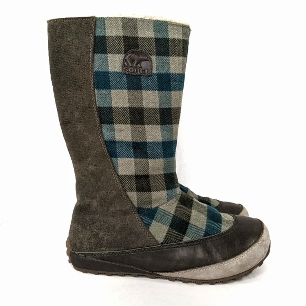 Sorel Mackenzie Plaid Pull On Mid Calf Boots 8